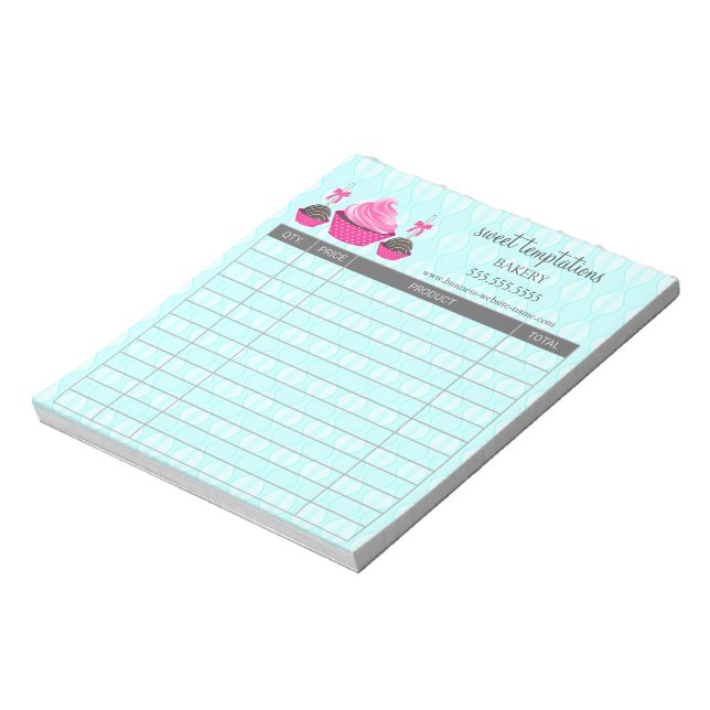 Cake Pops and Cupcake Aqua Receipt Order Form Notepad (Rotated)