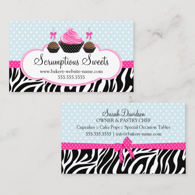 Cake Pops and Cupcake Bakery Business Card (Front/Back)