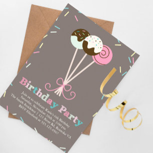 Cake Pops and Sprinkles Birthday Party Invitation