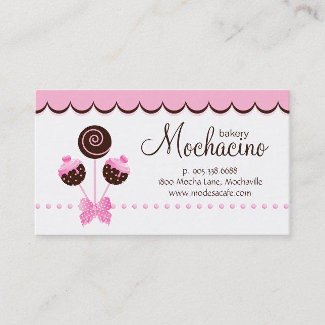 Cake Pops Business Card Bakery Pink Brown (Front)
