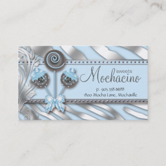 Cake Pops Business Card Bakery Silver Blue Zebra