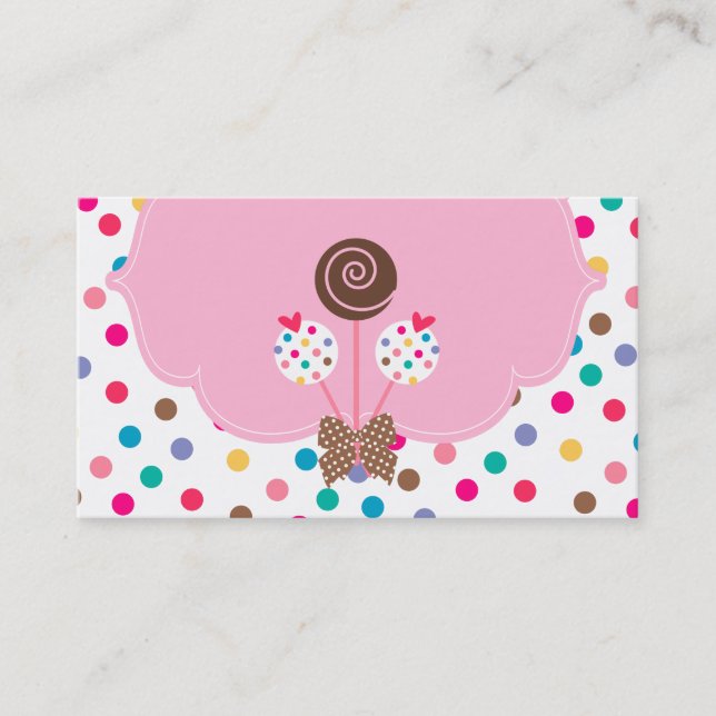 Cake Pops Business Card Polka Dots Pink Chocolate (Front)