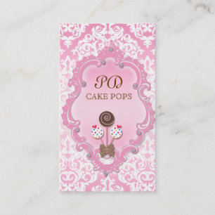 Cake Pops Business Card Retro Damask Pink White