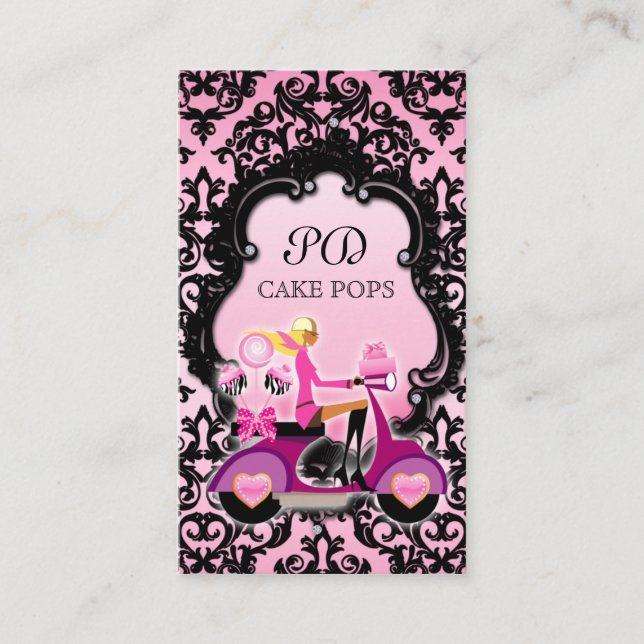 Cake Pops Business Card Scooter Black Pink (Front)