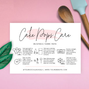 Cake Pops Care Instructions Blush Pink Watercolor Business Card