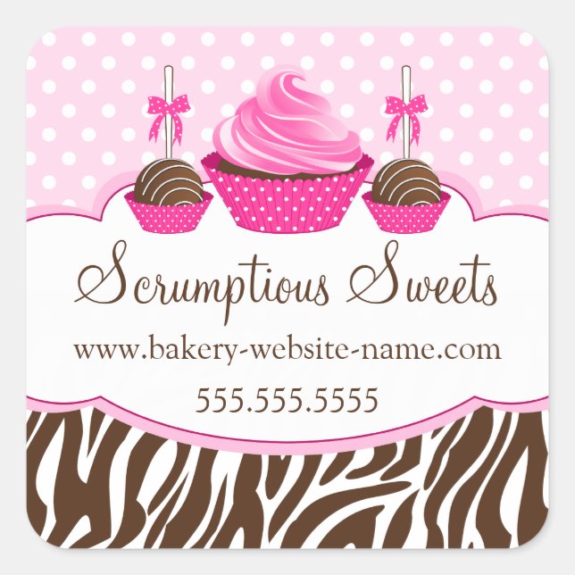 Cake Pops Cupcake Bakery Box Seals (Front)