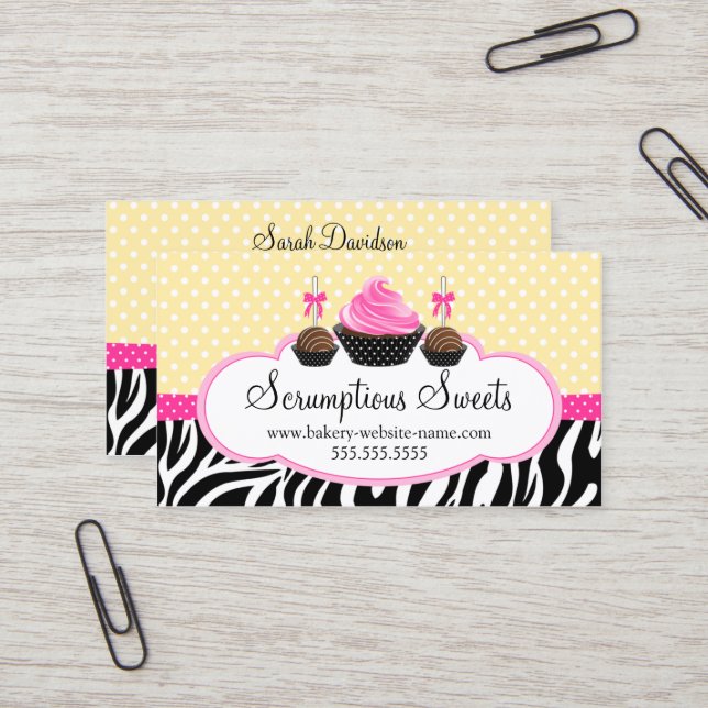 Cake Pops Cupcake Bakery Business Card (Front/Back In Situ)