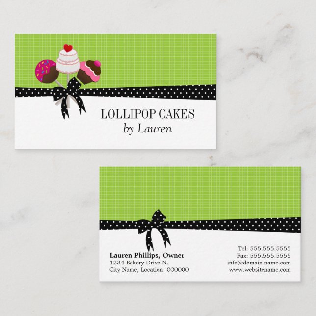 Cake Pops Green Business Card (Front/Back)