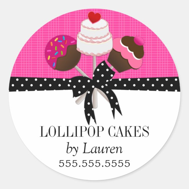 Cake Pops Hot Pink Bakery Box Seal (Front)