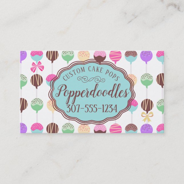 Cake pops rainbow baking bakery confections business card (Front)