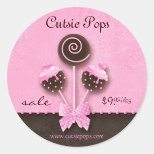 Cake Pops Stickers Bakery Vintage Pink Brown Candy