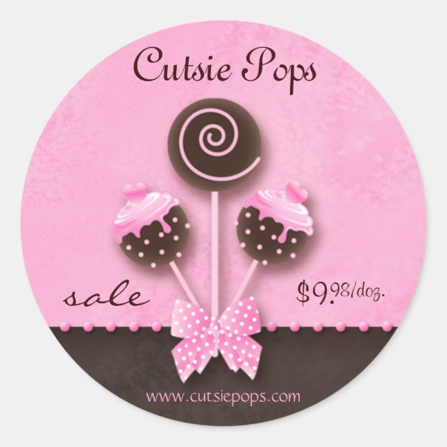 Cake Pops Stickers Bakery Vintage Pink Brown Candy (Front)