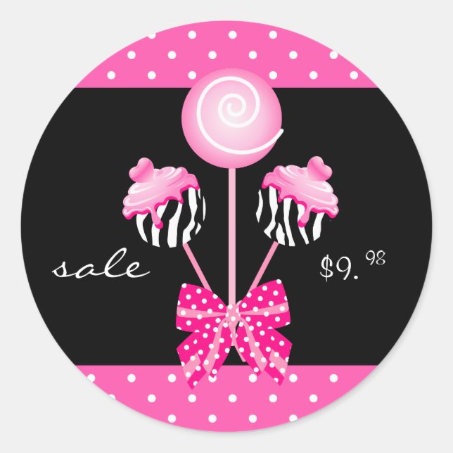 Cake Pops Stickers Bakery Zebra Pink Black Retro (Front)