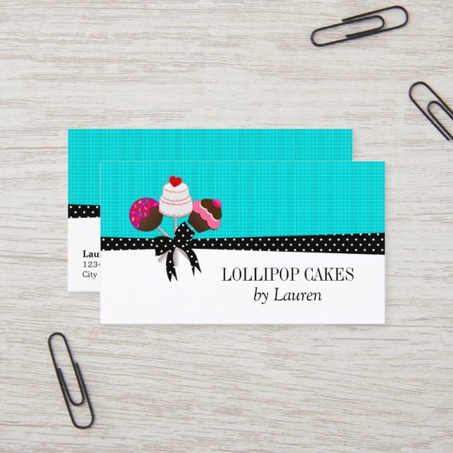 Cake Pops Turquoise Business Card (Front/Back In Situ)