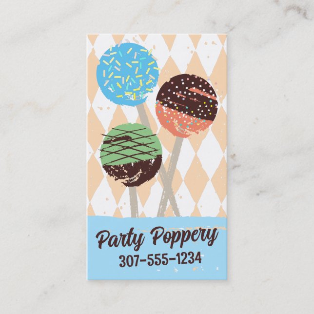 Cake pops wedding event baking bakery blue business card (Front)