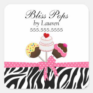 Cake Pops Zebra Stripes Ribbon Bakery Stickers