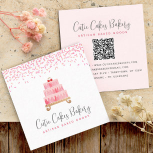 Cake QR Code Blush Pink Sprinkles Pastry Chef Chic Square Business Card