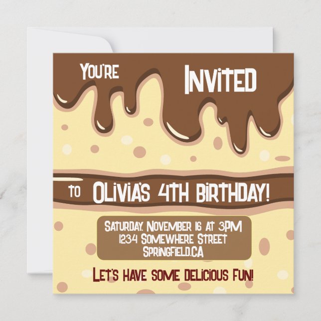 Cake slice cartoon sweet kids birthday party invitation (Front)