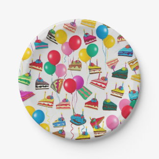 " CAKE SLICES AND BALLOONS " PAPER PLATE