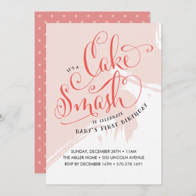 Cake Smash Birthday Invitation, Girl Card (Front/Back)