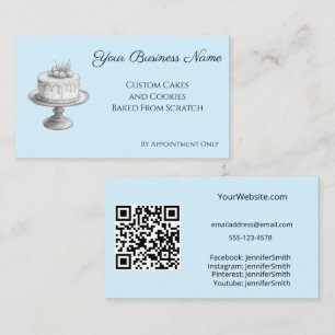 Cake Stand Elegant Bakery Blue Custom QR Code Business Card