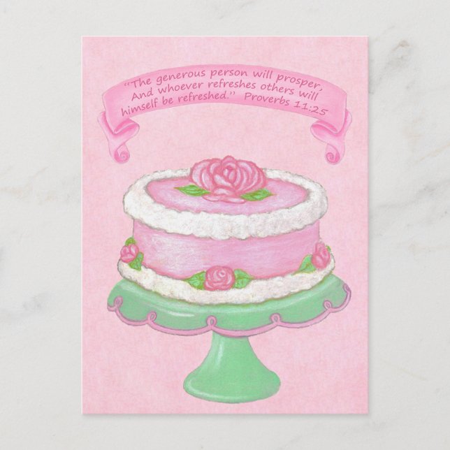 Cake Stand ~ Generous Prosper Scripture Postcard (Front)