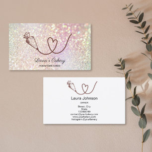 Cake Sweets Cupcake Bakery holograph heart Business Card