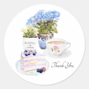 cake tea and flowers  classic round sticker