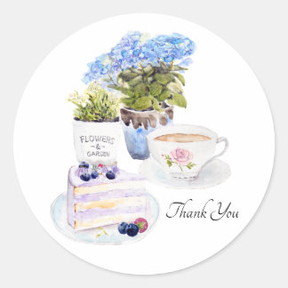 cake tea and flowers  classic round sticker