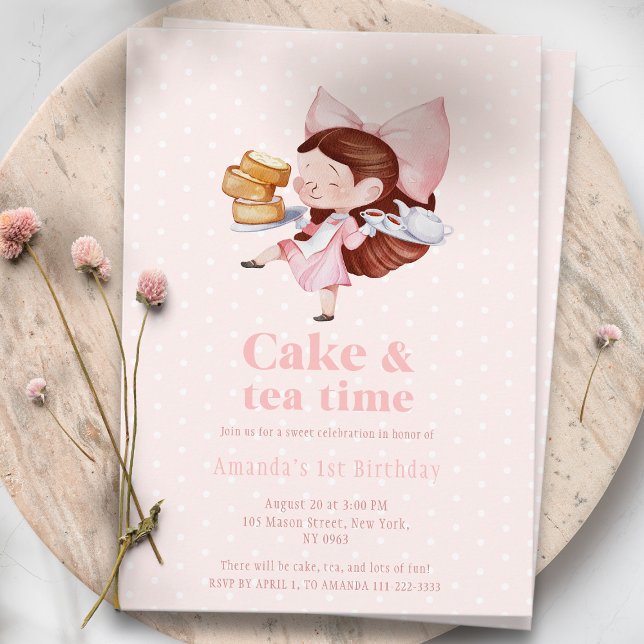 Cake & Tea Time – Sweet 1st Birthday Invitation (Creator Uploaded)