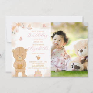 Cake Teddy Birthday Invitation With photo
