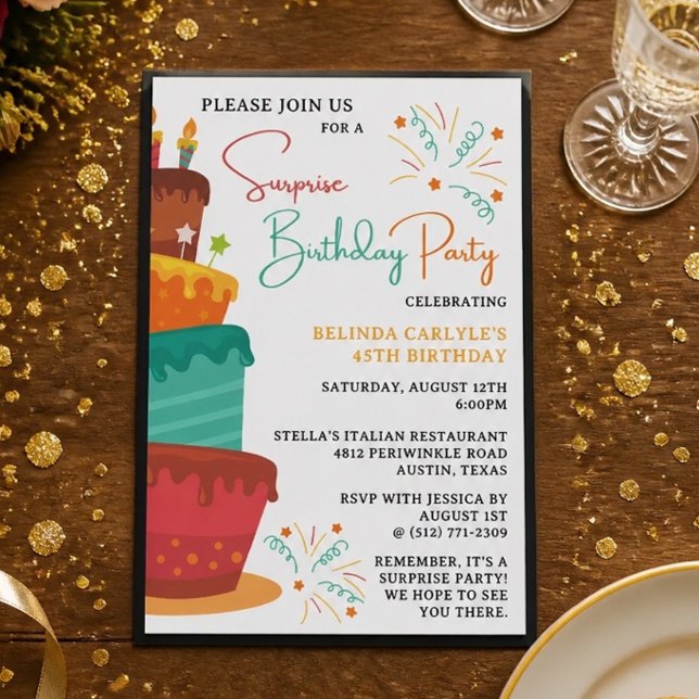 Cake Tower Surprise Birthday Party Invite (Creator Uploaded)