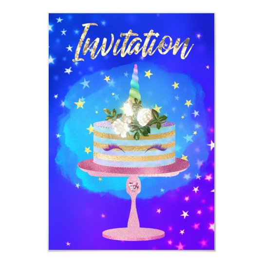 Cake Unicorn Rose Gold Starry Night Blue Pink Card