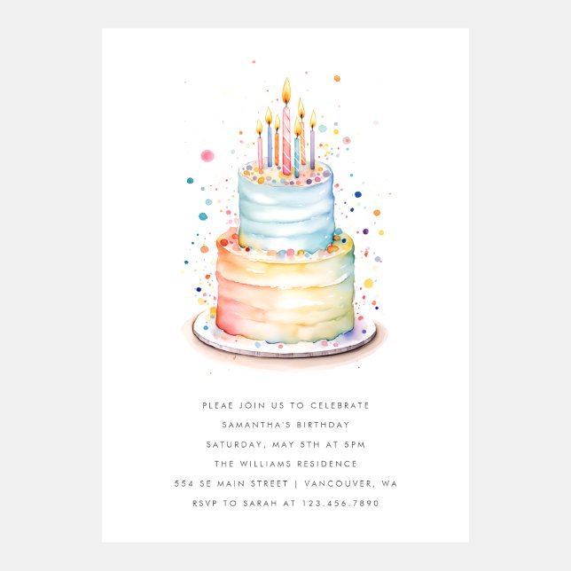 Cake with Candles Birthday Invitation (Front)
