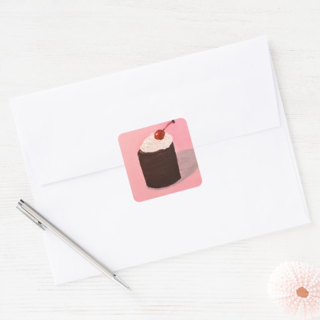  Cake with Cherry on Top Square Sticker (Envelope)