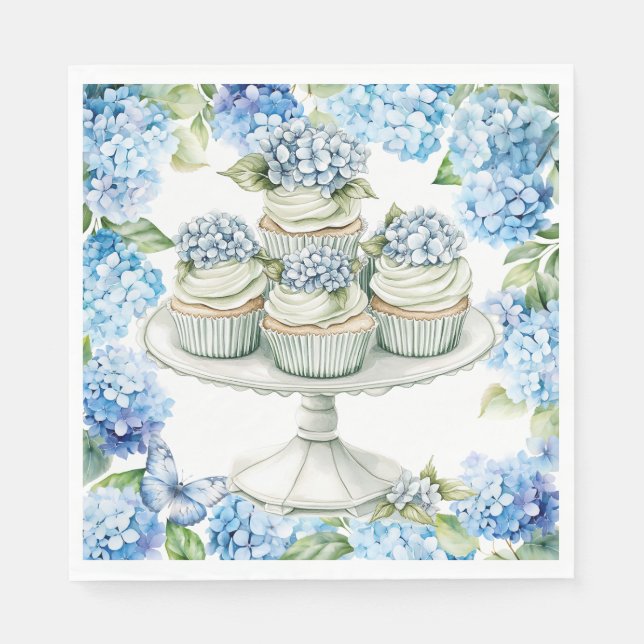 Cake with  Hydrangea Flowers Napkin (Front)
