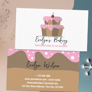 Cake With Pink Frosting Cherry Homemade Bakery  Business Card
