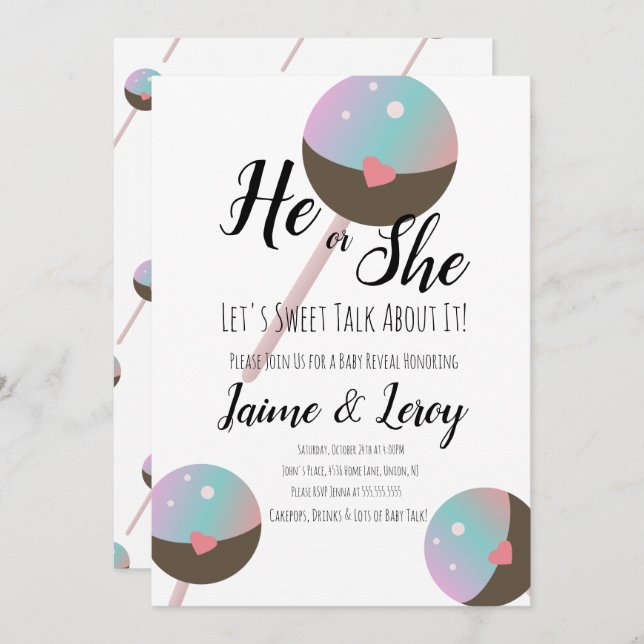 Cakepop Gender Reveal He or She  Invitation (Front/Back)