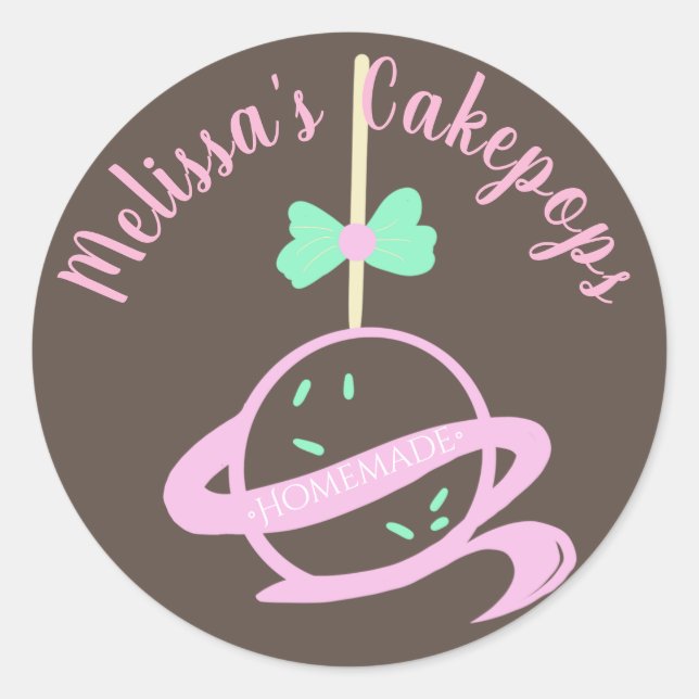 Cakepop Logo Banner Bow Homemade Bakery Swirls Classic Round Sticker (Front)