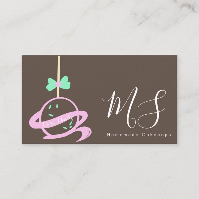 Cakepop Logo Bow Banner Cake Decorator Swirls Business Card (Front)