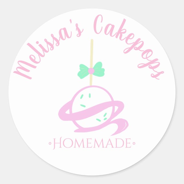 Cakepop Logo Sprinkles Homemade Bakery Swirls Classic Round Sticker (Front)