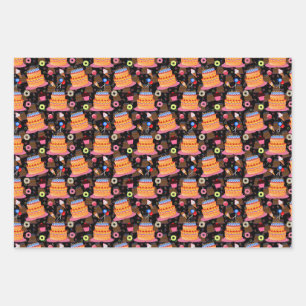 Cakes And Pastries Black Wrapping Paper Sheet