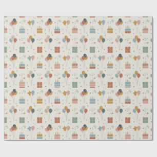 Cakes, Balloons & Confetti Scandi Birthday Wrapping Paper