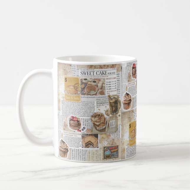 Cakes & Coffee Vintage Ephemera Decoupage Mug (Left)