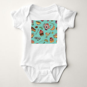 Cakes Confections: Vintage Seamless Pattern Baby Bodysuit