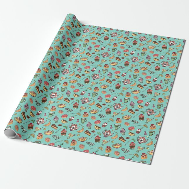 Cakes Confections: Vintage Seamless Pattern Wrapping Paper (Unrolled)