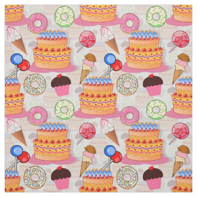  Cakes Cupcakes Lollipop Doughnuts Icecream Textil Fabric (Swatch)