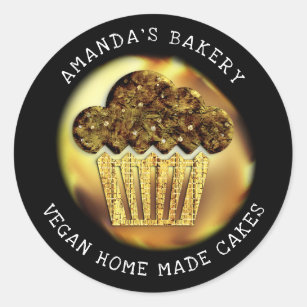 Cakes Sweet Cupcake Home Vegan Bakery Black Gold  Classic Round Sticker