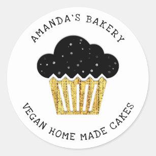 Cakes Sweet Cupcake Home Vegan Bakery Gold Black Classic Round Sticker