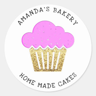 Cakes Sweet Cupcake Home Vegan Bakery Pink Glitter Classic Round Sticker